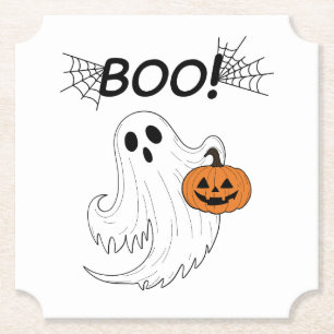 Jack-o’-Laterne und ein weißes Ghost-Boom Hallowee Untersetzer