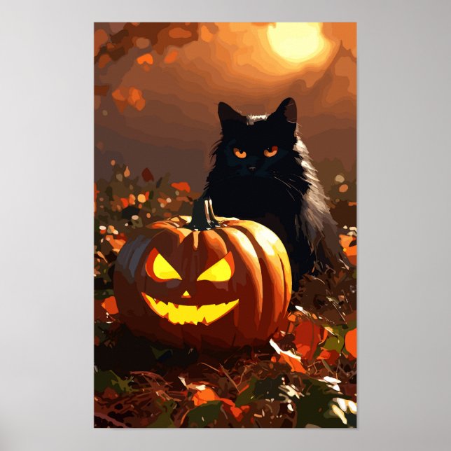 Jack-o’-Laterne und Schwarze Katze Poster (Vorne)