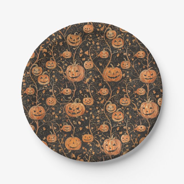 Jack-o-Laternen auf dem Weinberg Pappteller (Vorderseite)