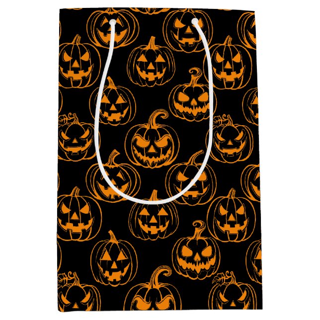 Jack-o-Laterterns-Muster.Orange Black BG Mittlere Geschenktüte (Vorderseite)