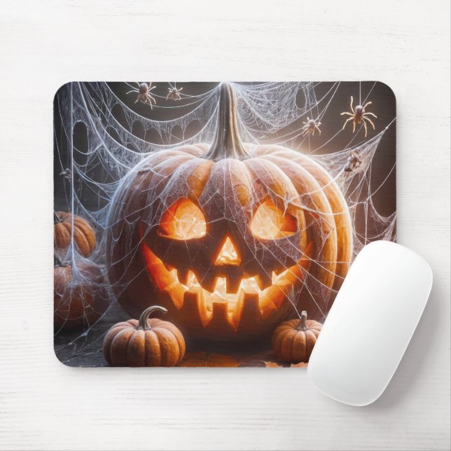 Jack-oder-Lantern mit Spinnennetzen Mousepad (Mit Mouse)