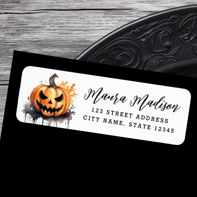 Jack-oder-Laterne Halloween-Rücksendeadresse (Watercolor Jack-o-lantern Halloween return address Label)
