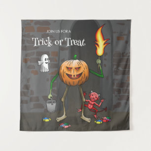 Jack O'lantern auf einem freundlichen Trick oder T Wandteppich