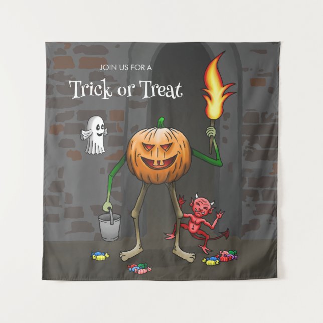 Jack O'lantern auf einem freundlichen Trick oder T Wandteppich (Vorderseite)