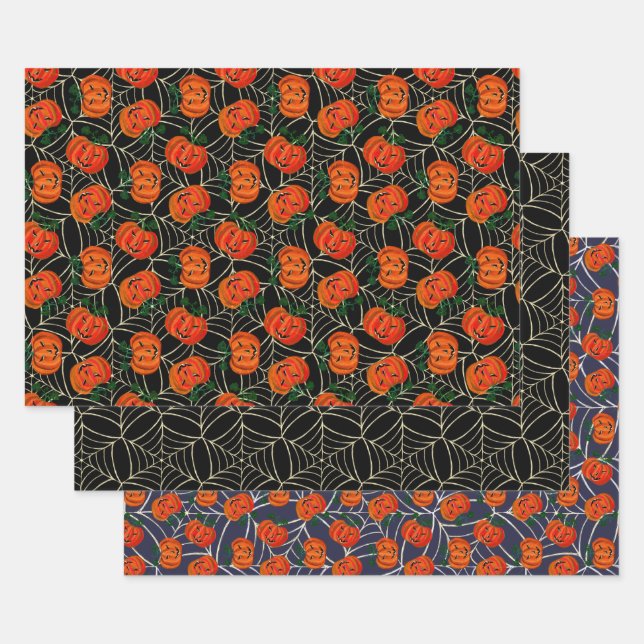 Jack o'lantern & Cobweb Pattern Kürbis Halloween Geschenkpapier Set (Set)
