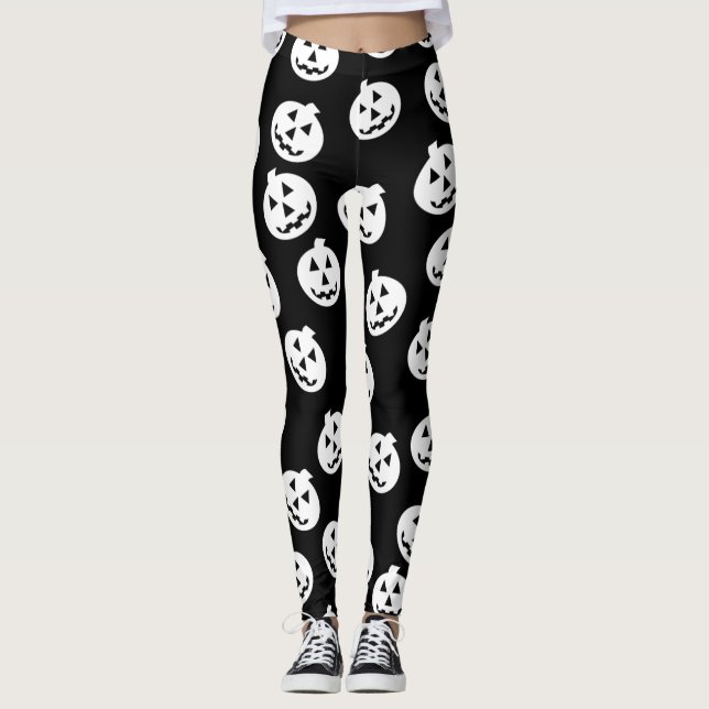 Jack O'Lantern Confetti-Leggings weiß/Schwarzes Leggings (Vorderseite)