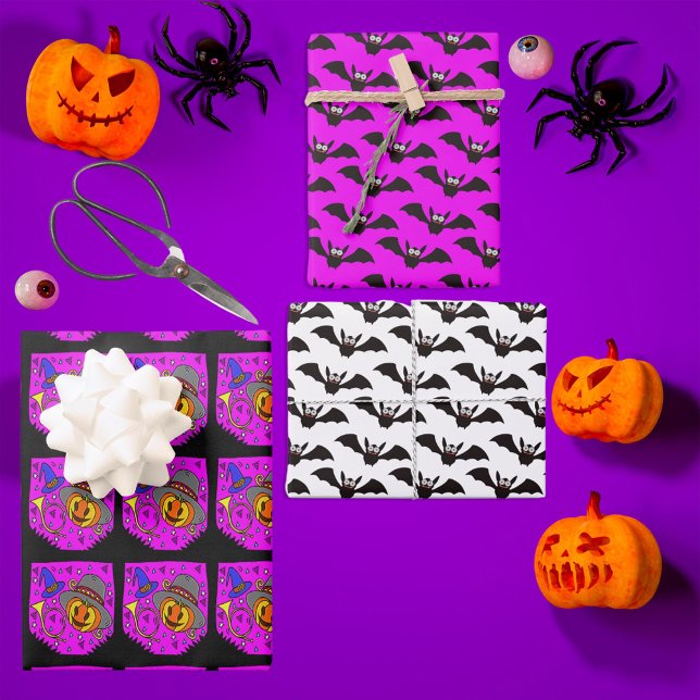 Jack O'Lantern Flecht Halloween-Party Lila Geschenkpapier Set (Jack O'Lantern Bats Halloween Party Purple Wrapping Paper Sheets)