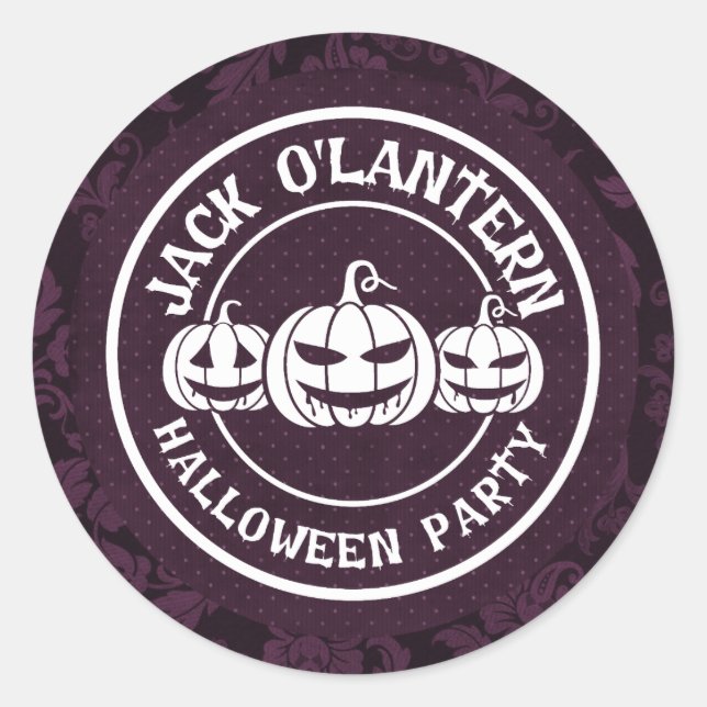 Jack O'Lantern Halloween-Party Dunkel Lila Runder Aufkleber (Vorderseite)