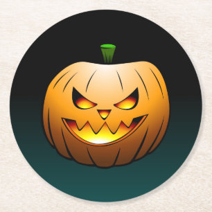 Jack O'lantern Halloween Pumpkin Runder Pappuntersetzer