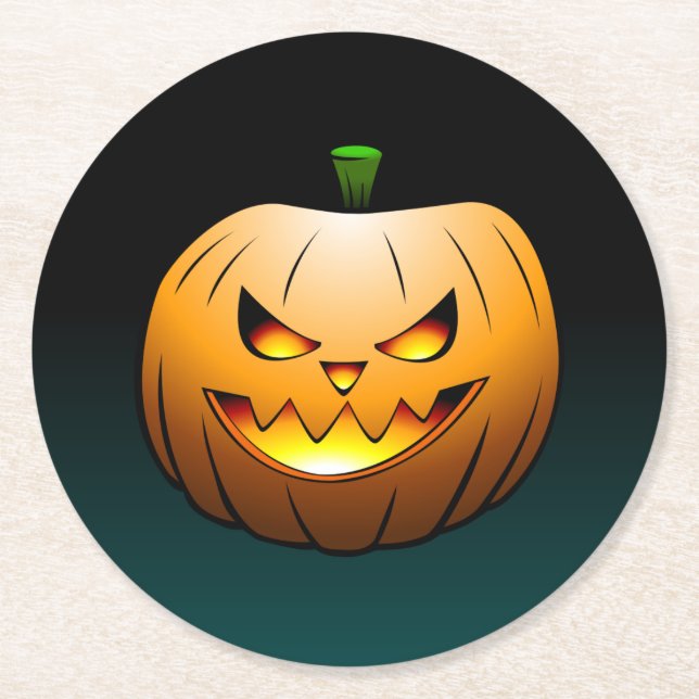 Jack O'lantern Halloween Pumpkin Runder Pappuntersetzer (Vorderseite)
