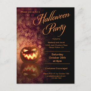 Jack O'Lantern Hallowen Party Schwarz + Orange Einladungspostkarte