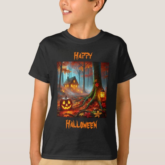 Jack O'Lantern im Spooky-Wald zu Halloween T-Shirt (Vorderseite)