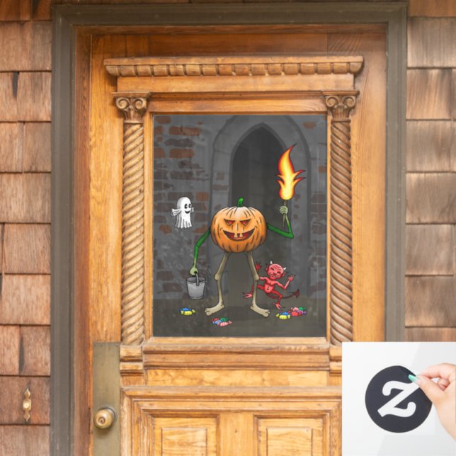 Jack O'lantern ist Süßigkeiten sammeln Fensteraufkleber (Haustür)