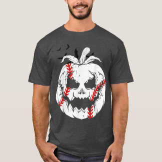 Jack O'Lantern Pumpkin Face & Baseball Ball Happy T-Shirt