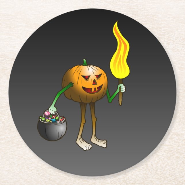 Jack O'lantern unterwegs um Süßigkeiten zu sammeln Runder Pappuntersetzer (Vorderseite)