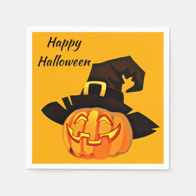 Jack O'Lantern Witch Happy Halloween Party Serviette (Vorderseite)