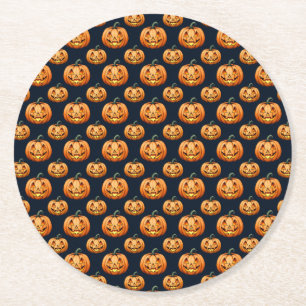 Jack o'Lanterns am Schwarzen Halloween Runder Pappuntersetzer