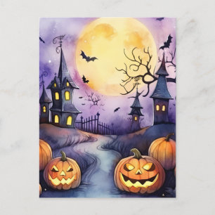 Jack O'Lanterns Bats Moon Friedhof Halloween Feiertagspostkarte