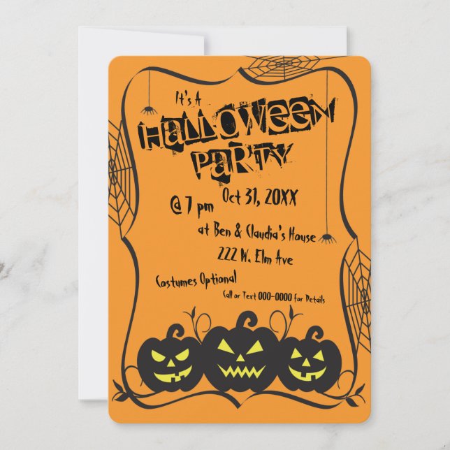 Jack O'Lanterns & Spiders Halloween-Party Einladung (Vorderseite)