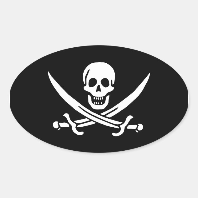 Jack Rackham; Piratenflagge Flag; Pirate Ovaler Aufkleber (Vorderseite)
