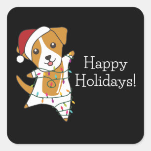 Jack Russel Weihnachtshund Wintertiere Hunde Quadratischer Aufkleber