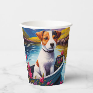 Jack Russell auf einem Paddel: Ein landschaftliche Pappbecher