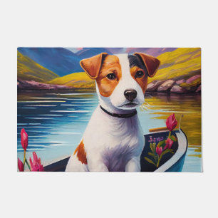 Jack Russell auf einem Paddle: Ein Landschaftliche Fußmatte