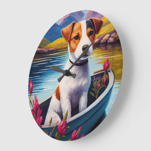 Jack Russell auf einem Paddle: Ein Landschaftliche Große Wanduhr