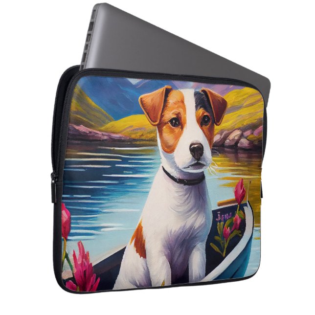 Jack Russell auf einem Paddle: Ein Landschaftliche Laptopschutzhülle (Vorne Rechts)