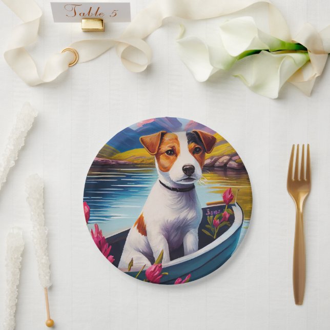 Jack Russell auf einem Paddle: Ein Landschaftliche Pappteller (Hochzeit)