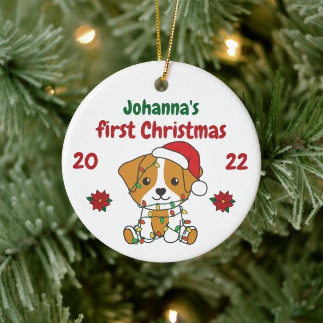 Jack Russell Christmas Babys erste Weihnachten Keramik Ornament (Baum)