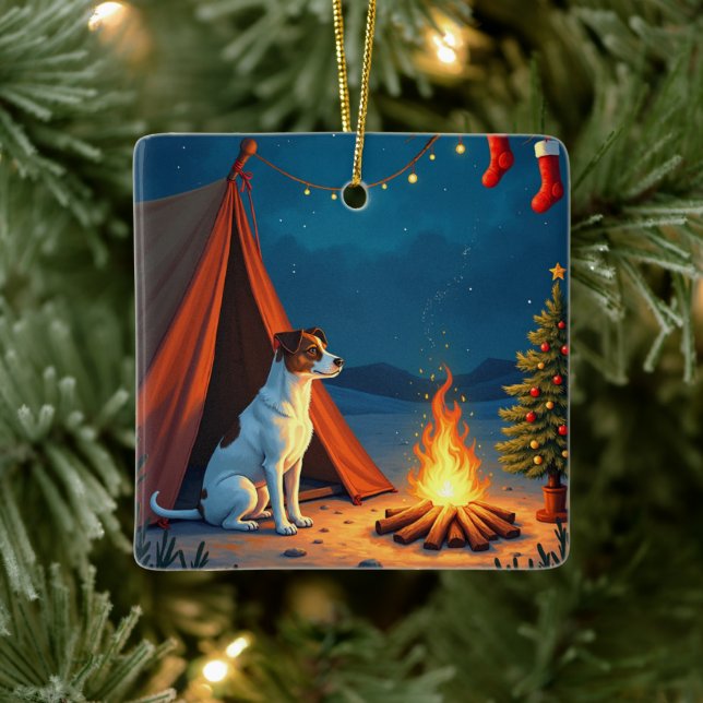 Jack Russell Christmas Camping Night Painting Keramikornament (Baum)