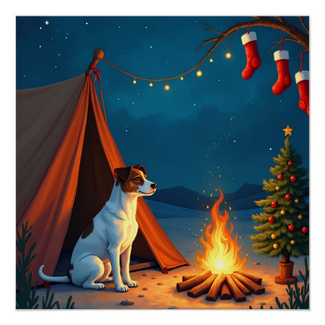 Jack Russell Christmas Camping Night Painting Poster (Vorderseite)