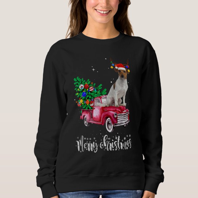 Jack Russell Christmas Ride Red Truck Sweatshirt (Vorderseite)