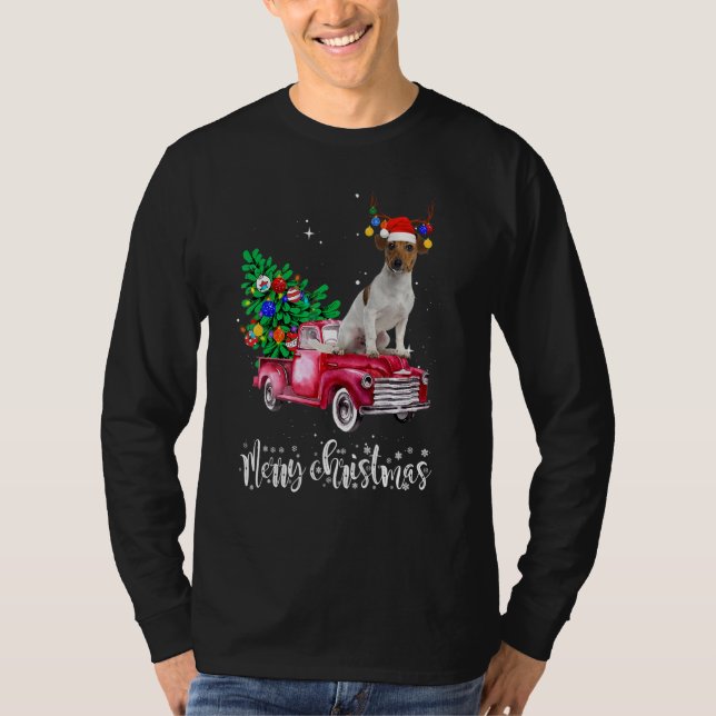 Jack Russell Christmas Ride Red Truck T-Shirt (Vorderseite)