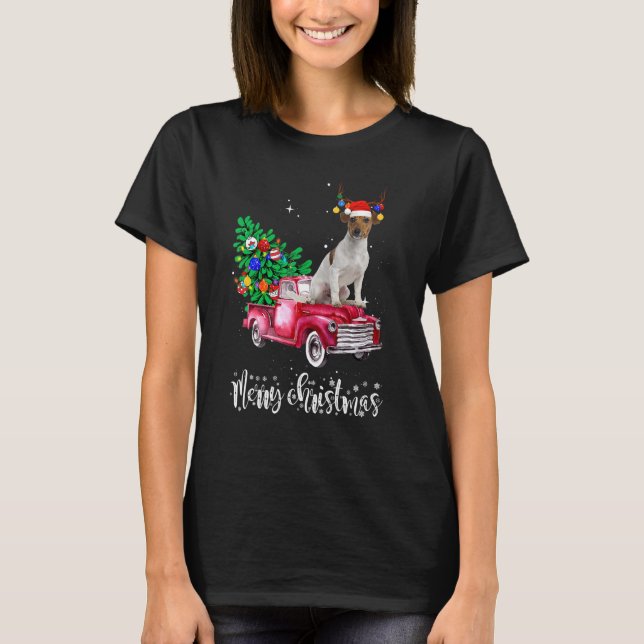 Jack Russell Christmas Ride Red Truck T-Shirt (Vorderseite)
