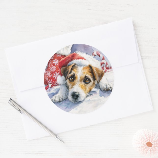 Jack Russell Christmas Round Sticker (Umschlag)