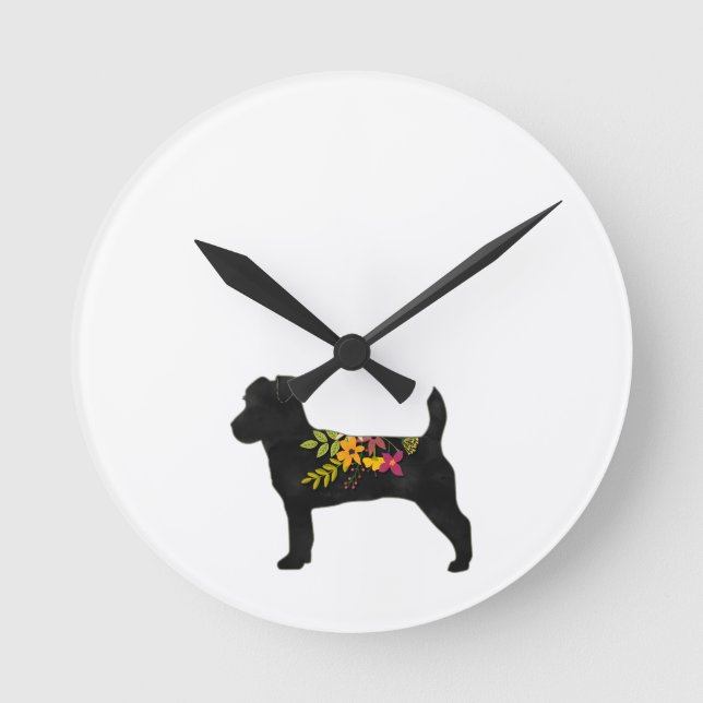 Jack Russell Dog Breed Boho Silhouette Runde Wanduhr (Vorderseite)