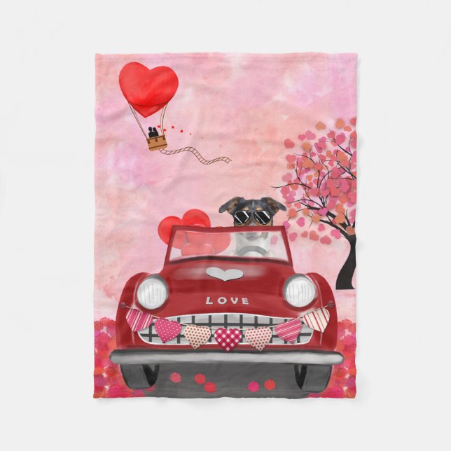 Jack Russell Dog Car mit Herz Valentin Fleecedecke (Vorderseite)