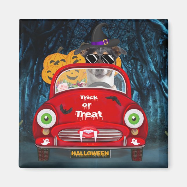 Jack Russell Dog Driving Car Beängstigend Hallowee Magnet (Vorne)