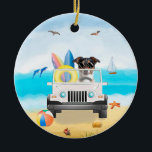 Jack Russell Dog Driving on Beach Keramik Ornament<br><div class="desc">Ein Jack-Russell-Hund,  der am Strand fährt,  ist eine Geschenkidee für jemanden,  der diese Hundezucht Liebe.</div>