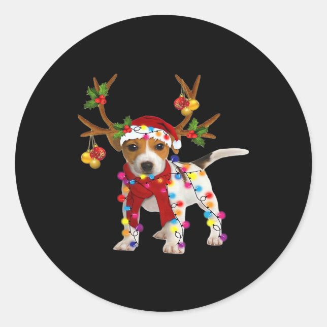 Jack Russell Dog Gorgeous Reindeer Weihnachtslicht Runder Aufkleber (Vorderseite)
