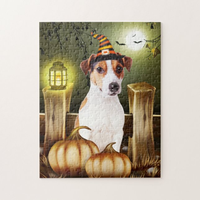 Jack Russell Dog Hexenhut Halloween-Geschenkidee Puzzle (Vertikal)