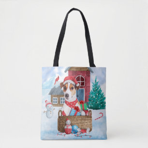 Jack Russell Dog Im Schnee Weihnachtshund Haus