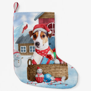Jack Russell Dog Im Schnee Weihnachtshund Haus Kleiner Weihnachtsstrumpf
