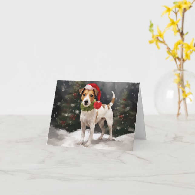 Jack Russell Dog in Schnee Weihnachten Karte (Gelbe Blume)