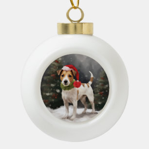 Jack Russell Dog in Schnee Weihnachten Keramik Kugel-Ornament
