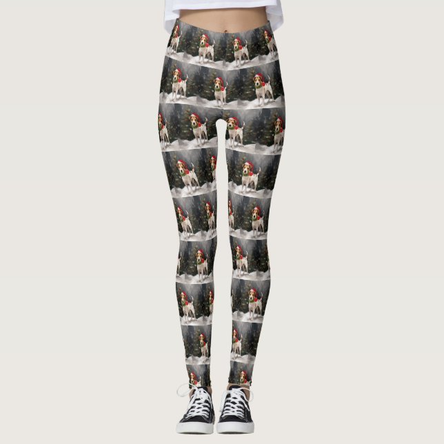 Jack Russell Dog in Schnee Weihnachten Leggings (Vorderseite)
