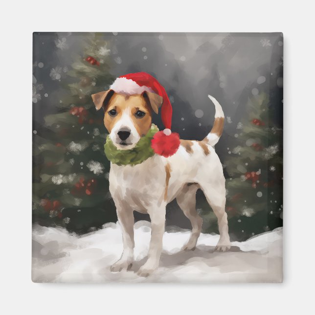 Jack Russell Dog in Schnee Weihnachten Magnet (Vorne)