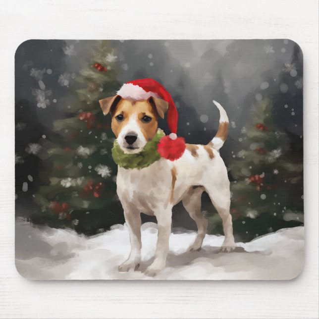 Jack Russell Dog in Schnee Weihnachten Mousepad (Vorne)